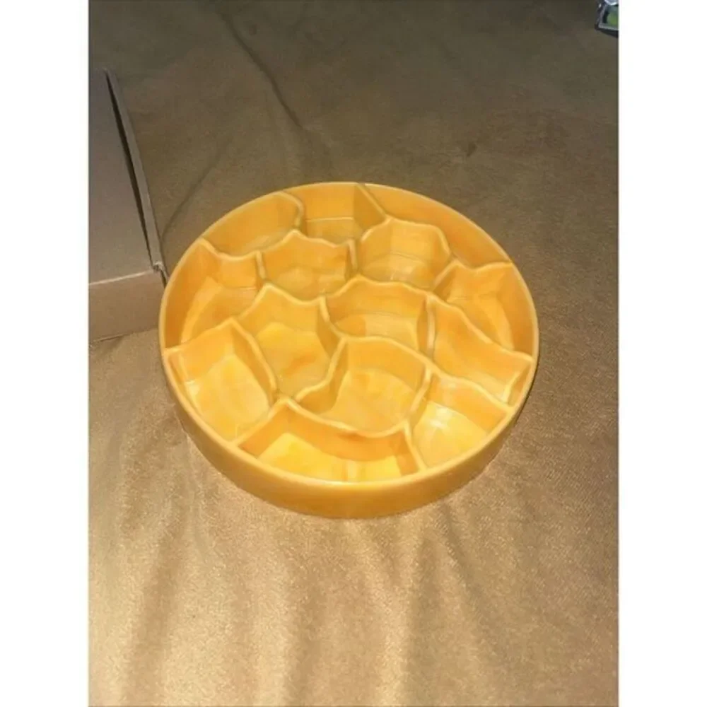 Round Serving Platter Divided Tray Relish‎ Dish Yellow eat food slow pet food